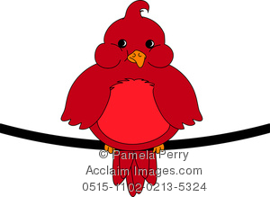 300x219 Art Illustration Of A Fat Little Red Bird Sitting On A Wire