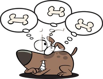 350x268 Cartoon Of A Little Dog Thinking About Bones