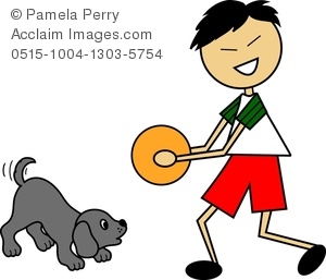 300x257 Clip Art Image Of A Cartoon Little Asian Boy Playing With His Dog