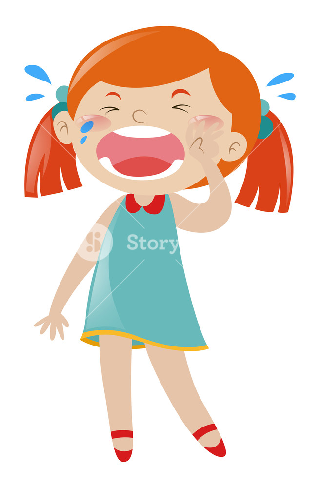 656x1000 Little Girl In Blue Dress Crying Illustration Royalty Free Stock