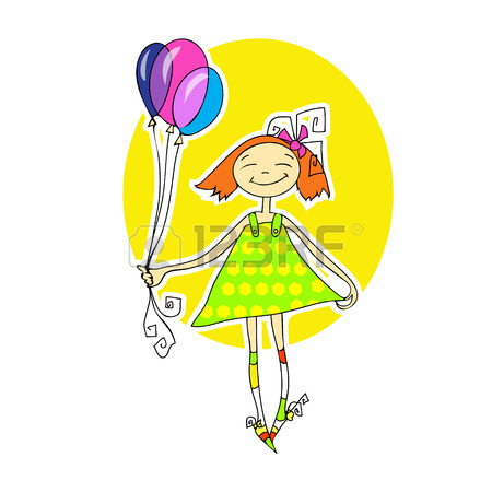 450x450 Little Girl With Pink Balloon Birthday Party Royalty Free Cliparts