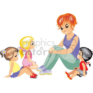 300x300 Royalty Free A Teacher Sitting Talking To Three Little Girls