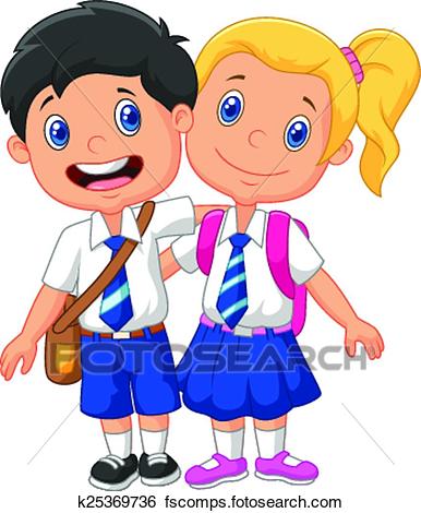 386x470 Clip Art Of Little Kids Cartoon Are Going To Sc K25369828