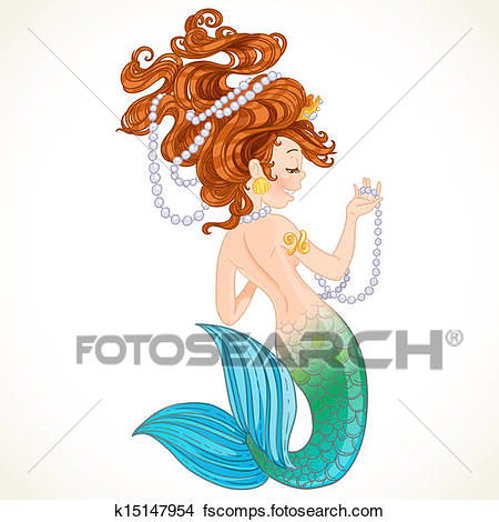 450x470 Clipart Of Cute Little Mermaid With Pearl K15147954