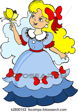 328x470 Clipart Of Beautiful Little Princess In Blue Dress. Vector