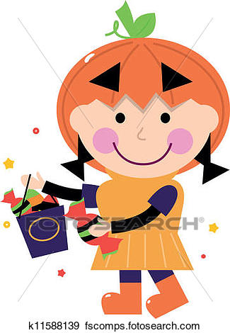 325x470 Clip Art Of Little Cute Girl In Pumpkin Costume Isolated On White