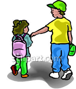 254x300 Walking His Little Sister To School Royalty Free Clipart Picture