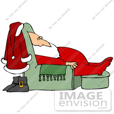 450x450 Clip Art Graphic Of A Tired Santa Taking A Nap In A Green Living