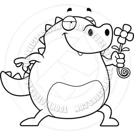 460x460 Cartoon Lizard Flower (Black And White Line Art) By Cory Thoman