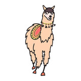 160x160 Vector, Isolated Outline Cartoon Baby Llama. Stock Image