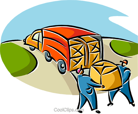 480x398 Men Loading Boxes Onto A Truck Royalty Free Vector Clip Art