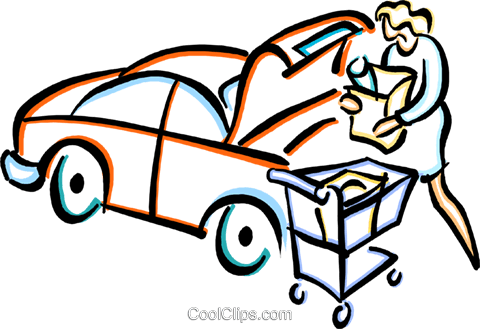 480x329 Woman Loading Groceries Into A Cart Royalty Free Vector Clip Art