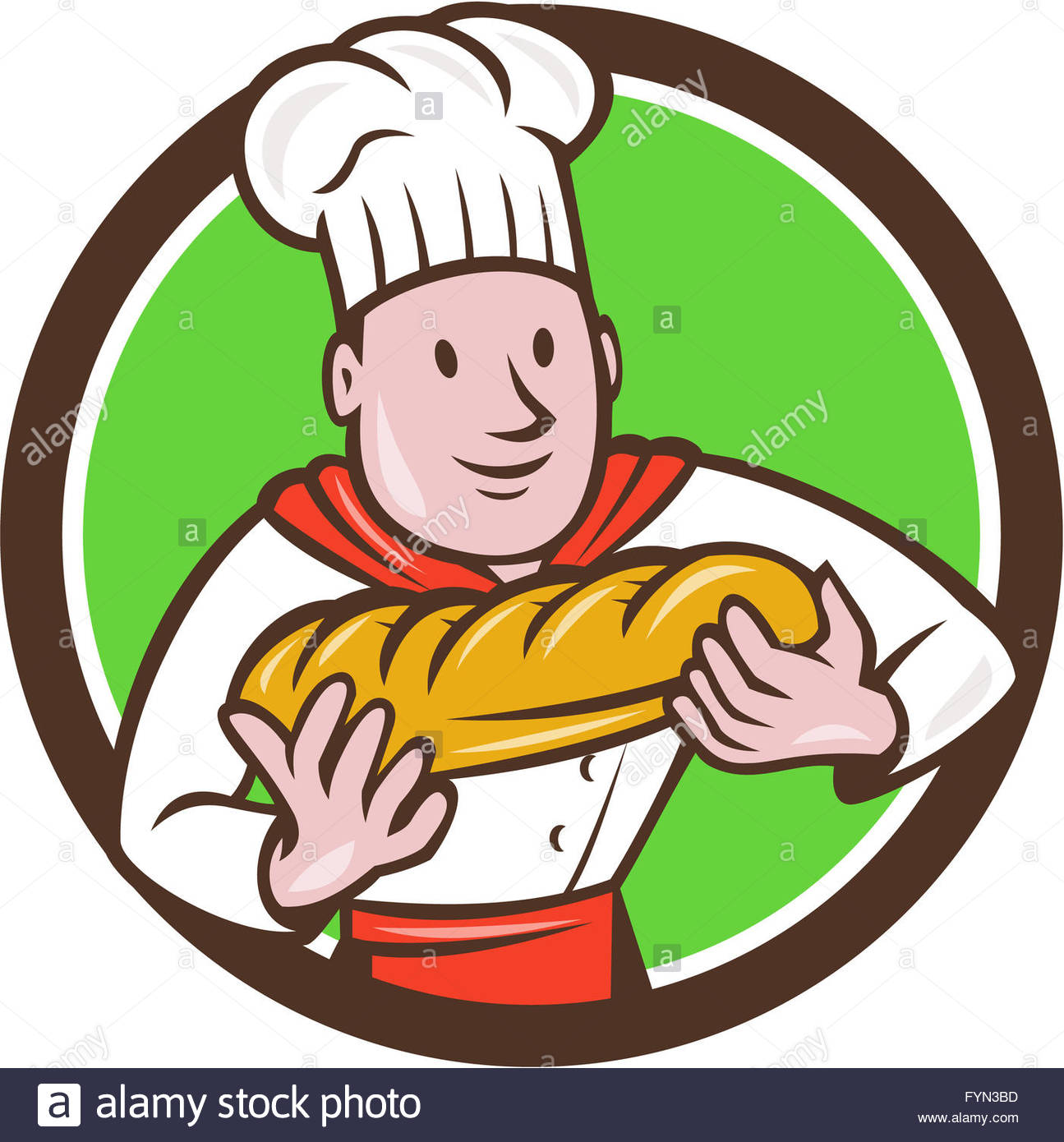1295x1390 Baker Holding Bread Loaf Circle Cartoon Stock Photo, Royalty Free