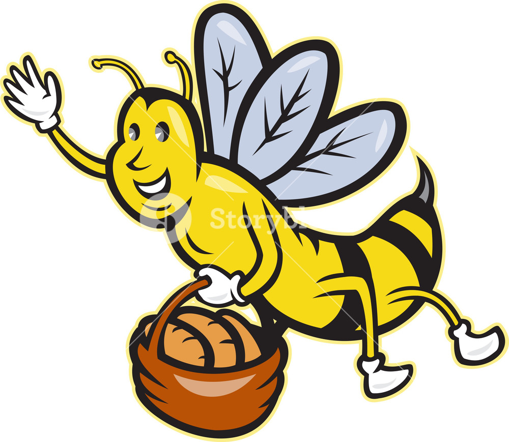 1000x869 Bee Carrying Basket Bread Loaf Cartoon Royalty Free Stock Image