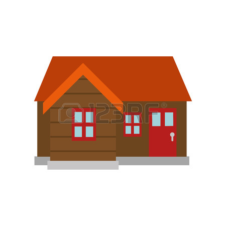 450x450 Log Cabin. Wooden House With Orange Roof And Red Doors Windows