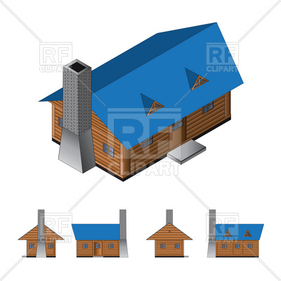 400x400 Isometric Rural Log Cabin With Chimney Royalty Free Vector Clip