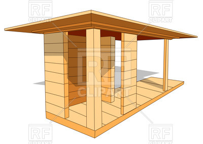 400x283 Wooden Shelter On White Background Royalty Free Vector Clip Art