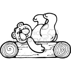 300x300 Royalty Free Black And White Cartoon Bear Resting On A Log 130125