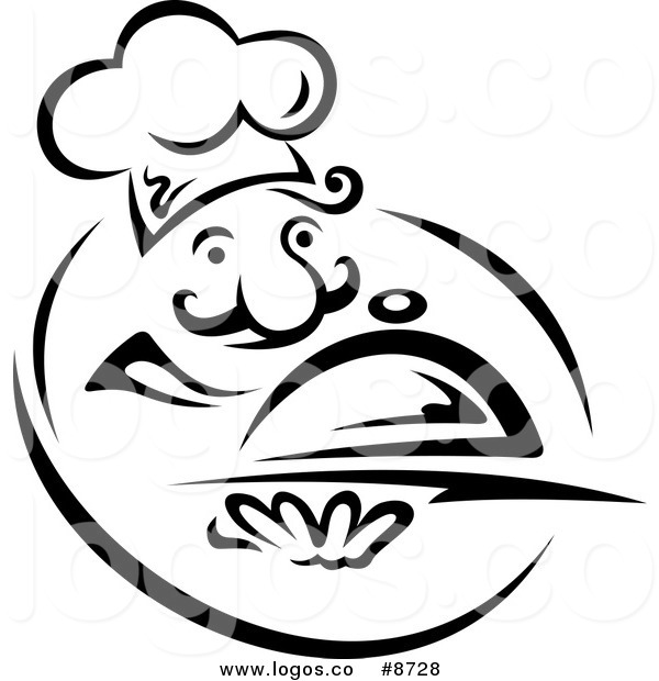 600x620 Royalty Free Vector Of A Black And White Chef With A Cloche Logo