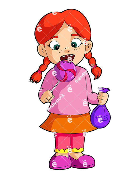 585x755 A Little Girl Eating A Lollipop Cartoon Vector Clipart