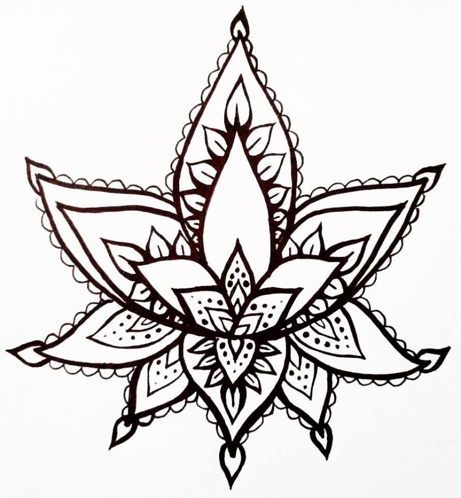 949x1024 Lotus Flower Drawing Lotus Flower Temporary Tattoo Hand Drawn