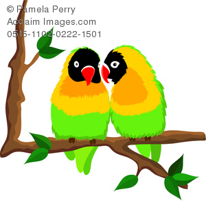 300x292 Art Image Of Two Lovebirds Sitting On A Tree Branch