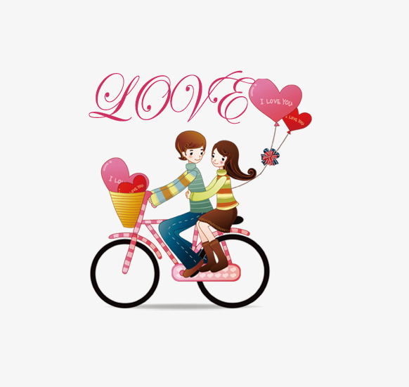 582x551 Bike Couple, Love, Bicycle, Hand Painted Cartoon Png Image