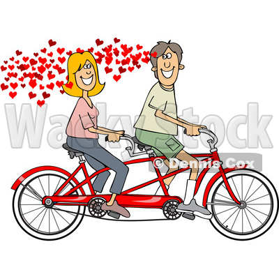400x400 Of A Cartoon In Love Caucasian Couple Riding A Tandem Bike