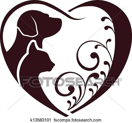 450x419 Clipart Of Cat Dog Love Heart K13583101