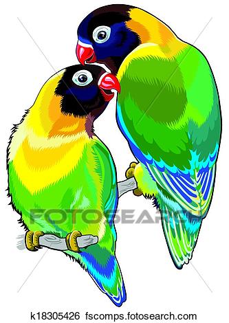 333x470 Clip Art Of Pair Of Masked Lovebirds K18305426