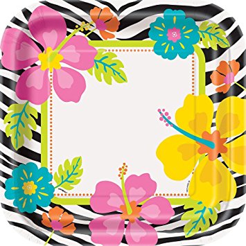 355x355 Square Wild Luau Dinner Plates, 8ct Kitchen Amp Dining