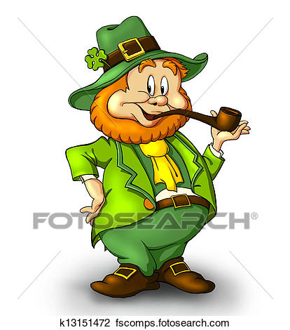 414x470 Clip Art Of Cartoonishleprechaun With A Smoking Pipe. A Lucky