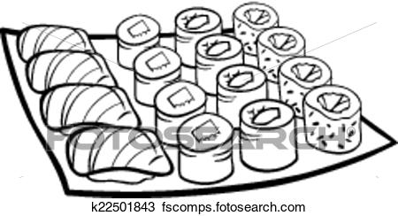 450x244 Clipart Of Sushi Lunch Cartoon Coloring Page K22501843