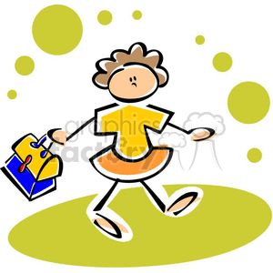 300x300 Royalty Free Cartoon Whimsical Little Girl Going To Lunch With Her