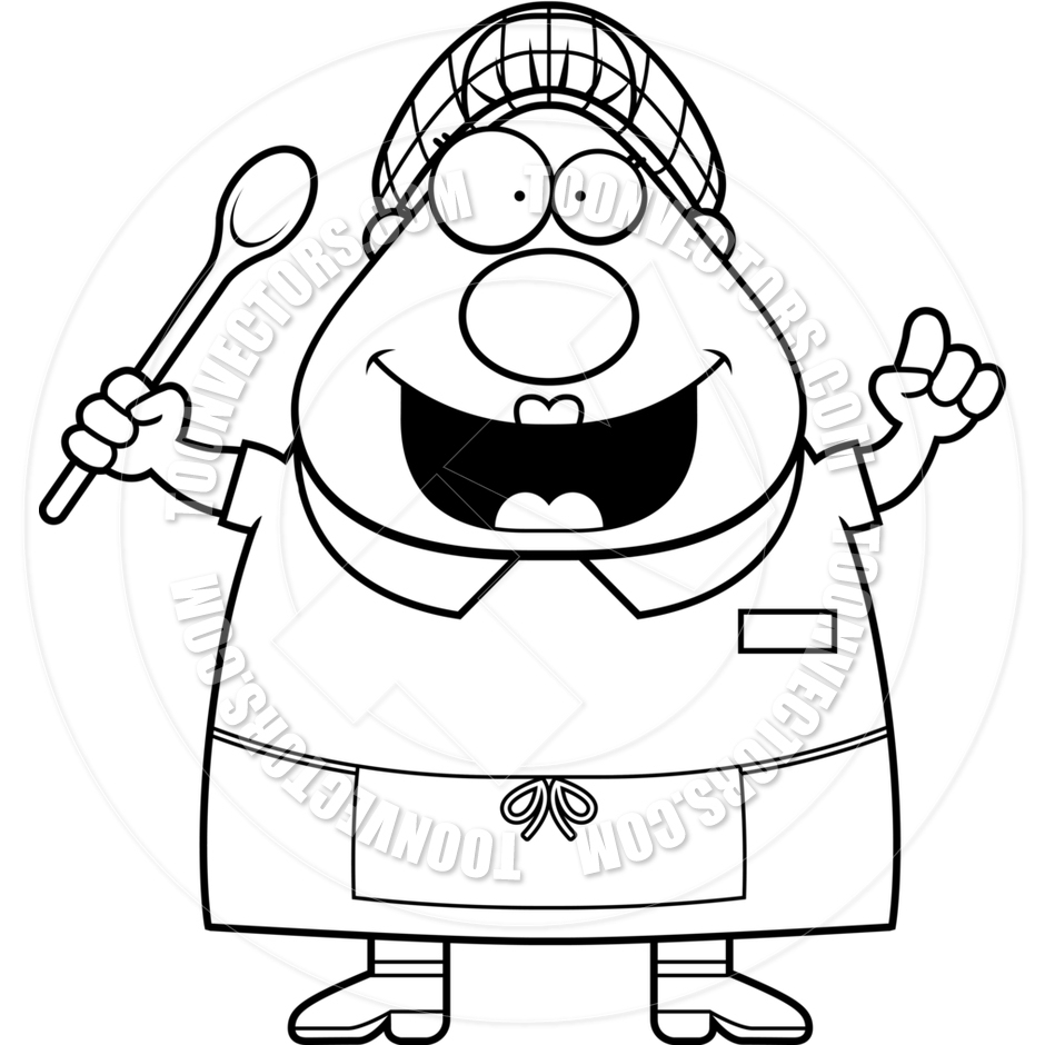 940x940 Cartoon Lunch Lady Idea (Black And White Line Art) By Cory Thoman