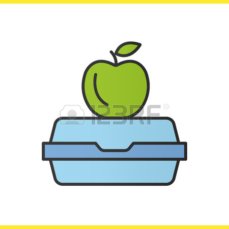 450x450 Lunchbox Flat Design Long Shadow Icon. Apple On Lunch Box. Vector