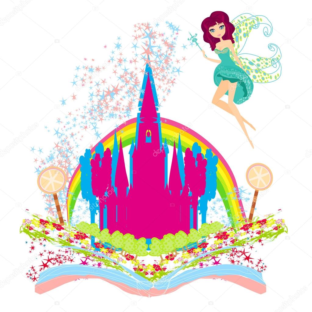 1023x1024 Magic World Of Tales, Fairy Castle Appearing From The Book Stock