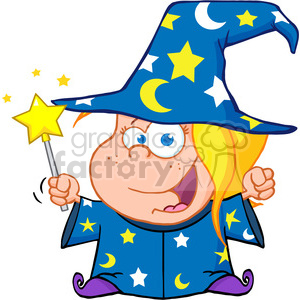300x300 Royalty Free Clipart Of Happy Wizard Girl Waving With Magic Wand