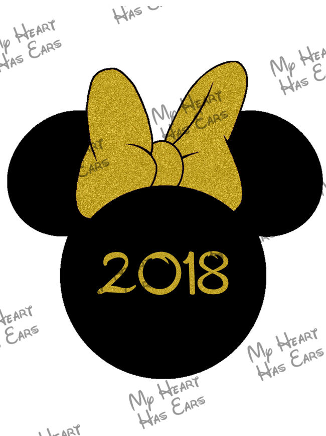 650x867 New Years 2018 Minnie Mouse Gold Glitter Bow Instant Download