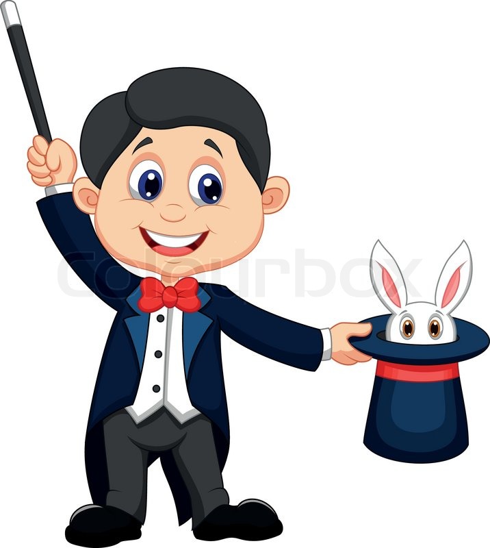 716x800 Magician Cartoon Pulling Out A Rabbit From His Top Hat Stock