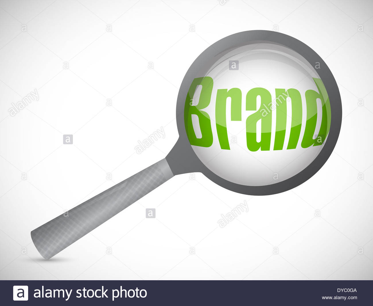 1300x1069 Magnifying Glass Showing Brand Word On White Background Stock