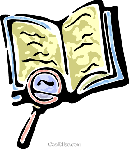 415x480 Magnifying Glass And A Book Royalty Free Vector Clip Art