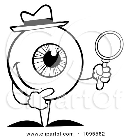 450x470 Clipart Blacknd White Eyeball Character Detective Holding