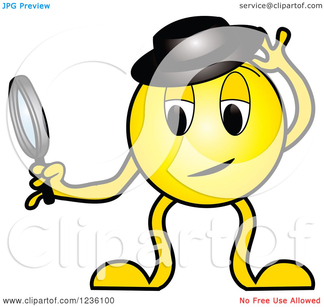 1080x1024 Clipart Of A Yellow Detective Emoticon With A Hat And Magnifying