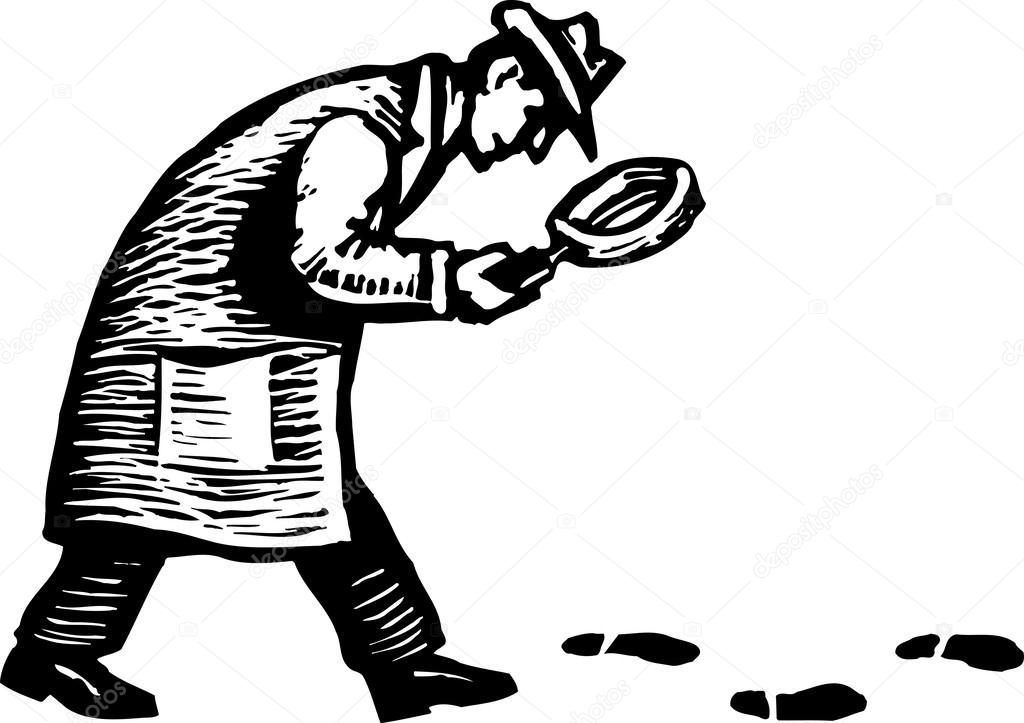 1024x723 Woodcut Illustration Of Detective With Magnifying Glass Following