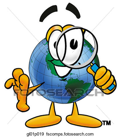 414x470 Clip Art Of Globe Man With Magnifying Glass Gl01p019