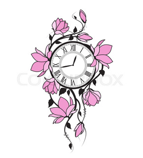 290x320 Twig Of Magnolia Flowers And Leaves. Vintage Drawing. Stock