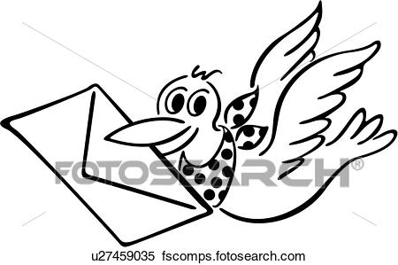 450x299 Clipart Of , Bird, Envelope, Letter, Mail, Cartoons, U27459035