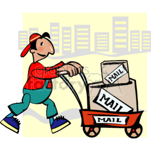 300x300 Royalty Free A Man Pushing A Mail Cart Holding Two Boxes Marked
