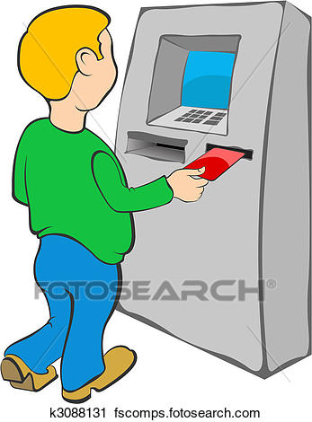 347x470 Clipart Of Man Puts Credit Card Into Atm K3088131